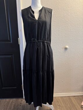 Lands' End Black Sleeveless Maxi Dress with Drawstring Waist